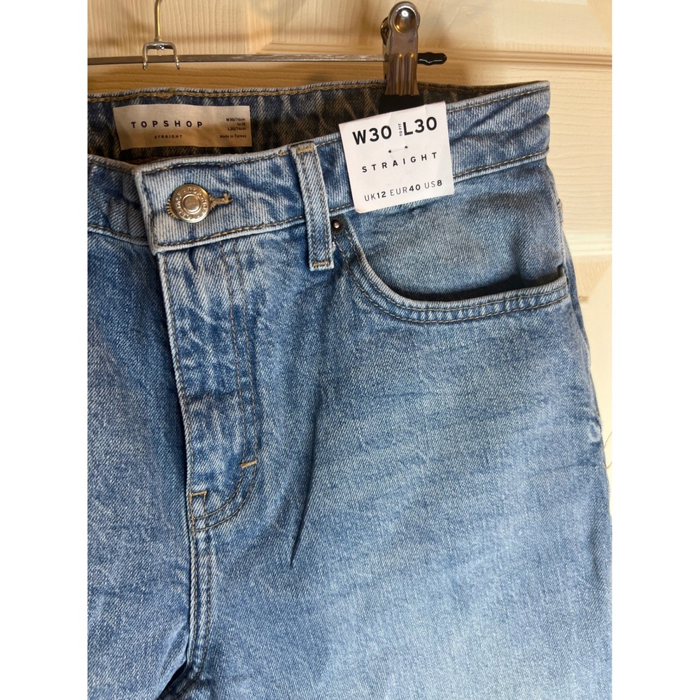 TOPSHOP Straight Leg Jeans W30 L30 Light Wash High Waisted Denim